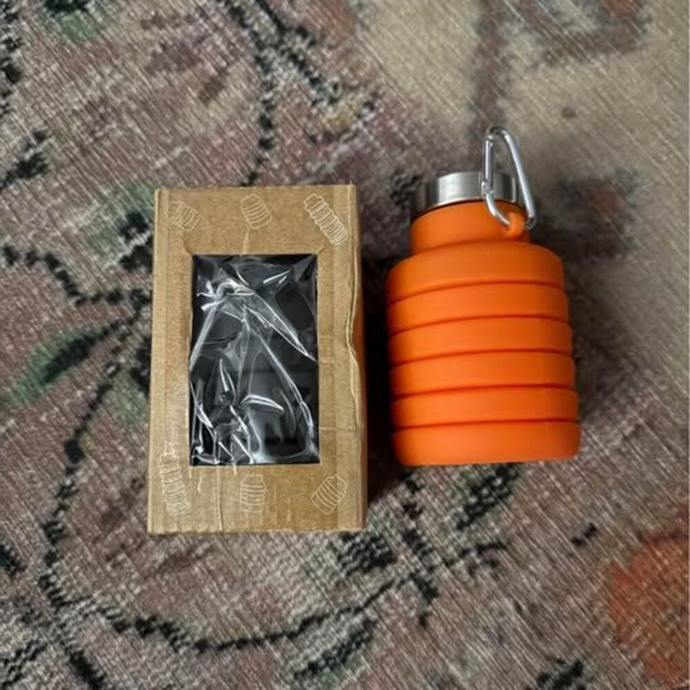 Lot of 2!!! Black and orange Collapsible Silicone Water bottles